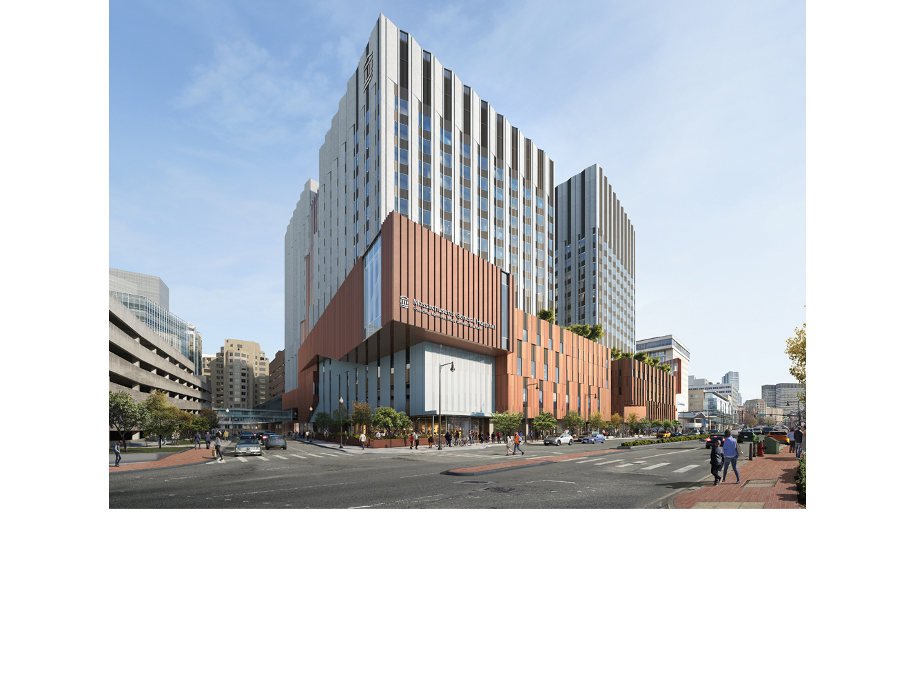 Architectural rendering of Mass General's new building on Cambridge St.