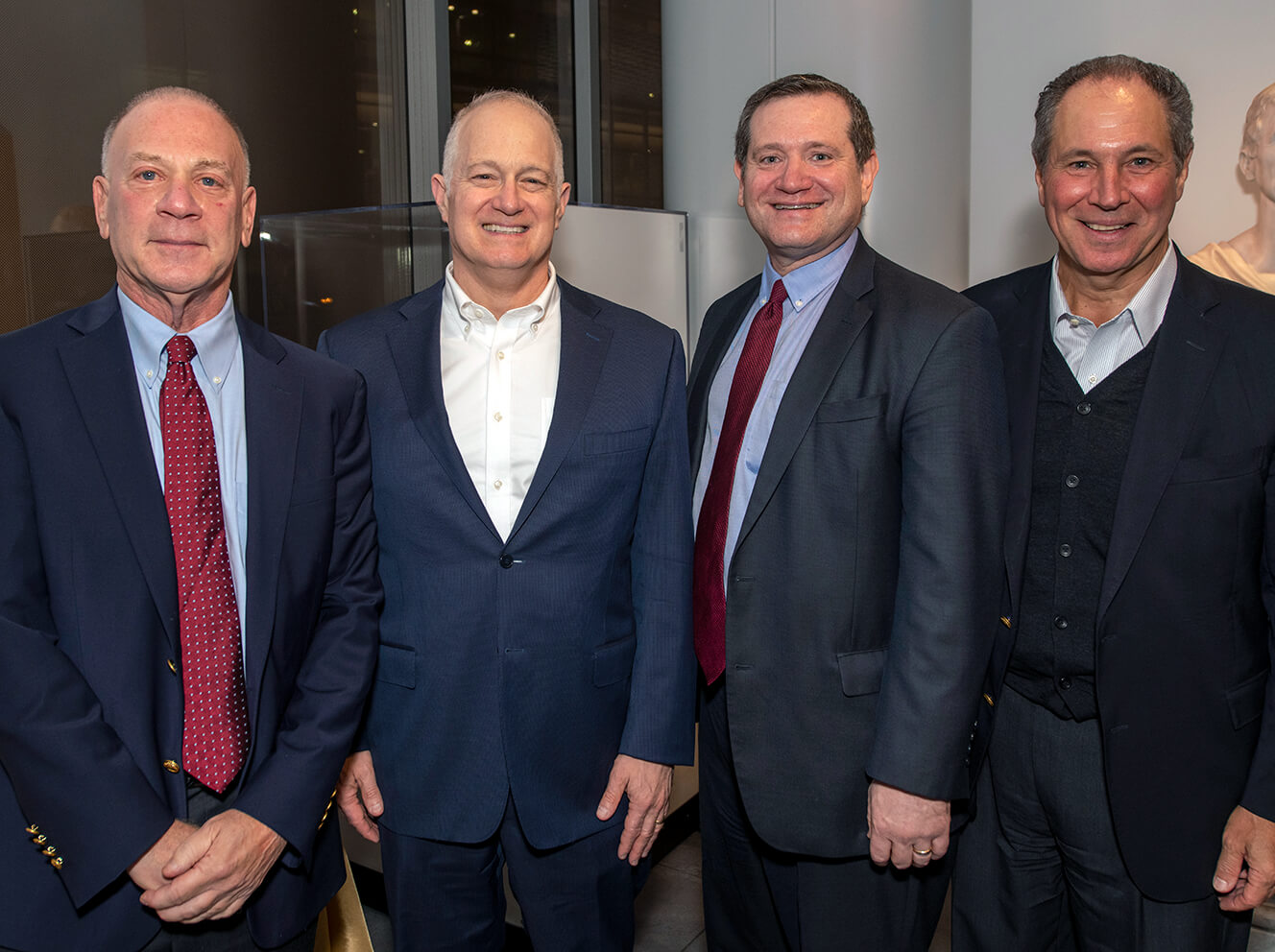 From left: Lunder Foundation President Kevin Gillis, Mass General President David. F. M. Brown, MD, Mass General Chief Learning Officer and incumbent of the David F. M. Brown, MD Endowed Education Academy Chair, James A. Gordon, MD, MPA, and Carl Martignetti, president of Martignetti Companies and vice chair of the Mass General Board of Trustees and co-chair of the Mass General capital campaign.